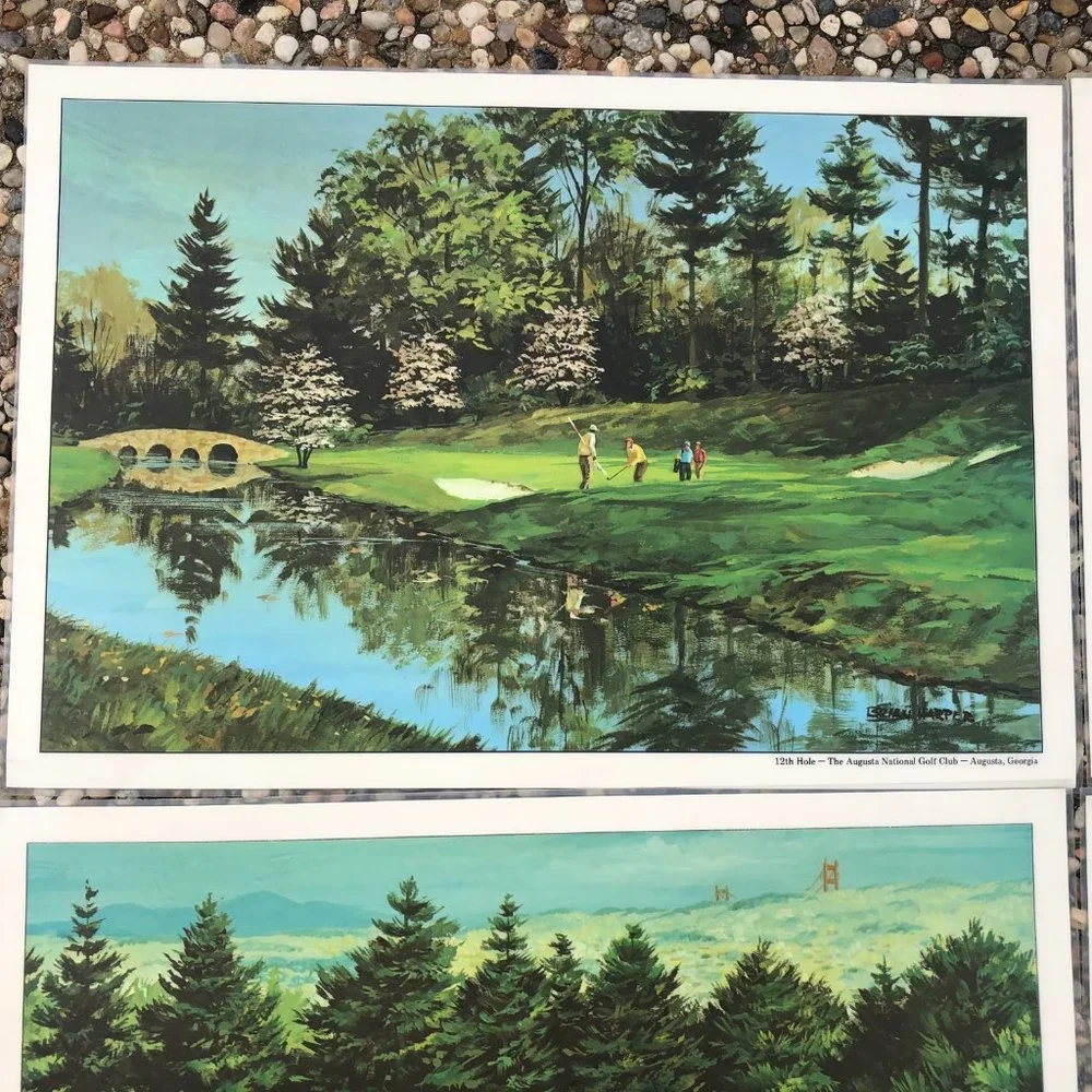 Vintage Brian Harper Laminated Placemats Golf Courses Country Clubs Set Of 6